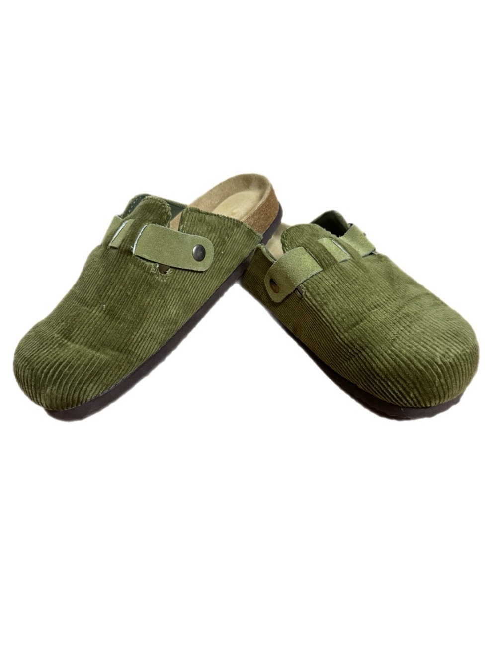 Olive Green Corduroy Slip-On Mules for Women
